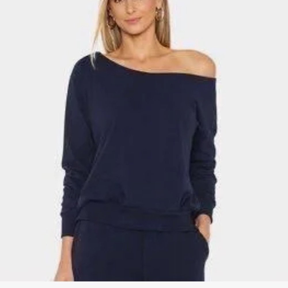 L'AGENCE Kimora Off-the-Shoulder Navy Sweater Size Small